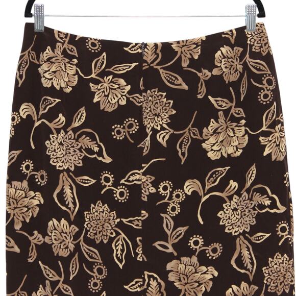 Vintage Josephine Chaus 100% Silk Brown Tan Floral Midi Skirt Size 14 - Picture 6 of 8